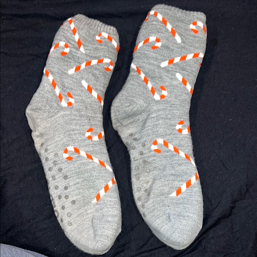Old Navy Candy Cane winter fuzzy socks with bottom grips